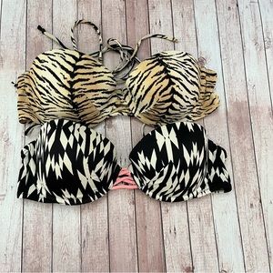 Set of 2 Victoria's Secret Underwire Super Push Up Bikini Tops Animal Print